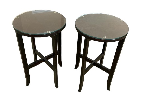 (2) Round End Tables with Protective Glass Top