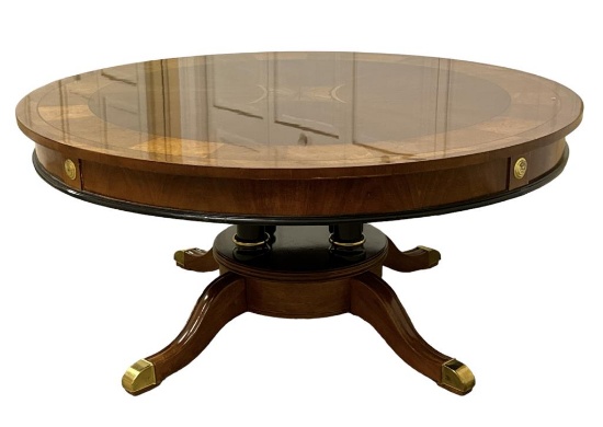 Round Mahogany Inlaid Coffee Table with Satinwood,