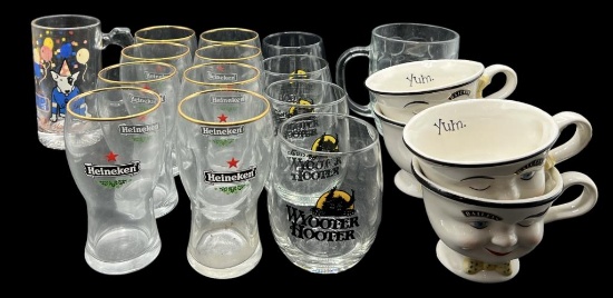 Assorted Drinking Glasses: Heineken, Jack