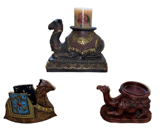 (3) Camel Figural Candle Holders;  13 1/2" x 6 3/4