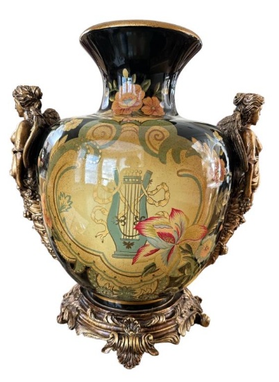 Ceramic Vase with Angel Handles, 16 1/4" High