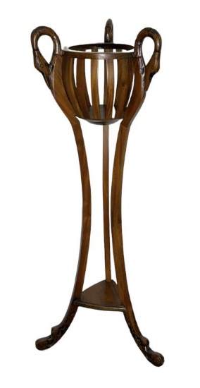 Wooden Plant Stand with Swan Handles--50" High