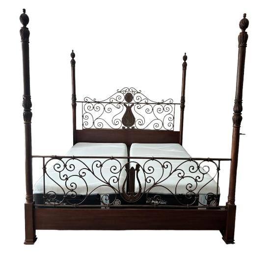 King Size Wood & Metal 4-Poster Bed