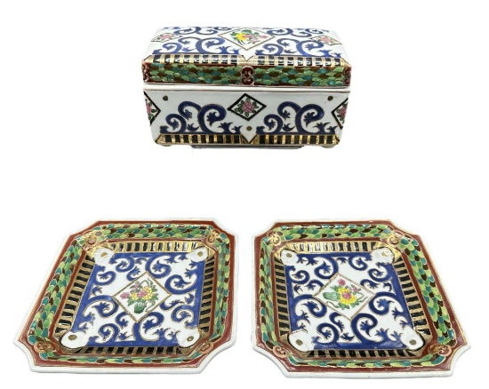 Covered Box and (2) Decorative Plates - Box