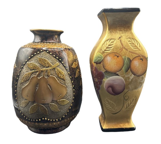 (2) Decorative Vases: Painted Fruit Vase 5 1/2” x