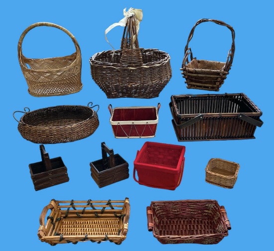 Assorted Wicker and Wooden Baskets