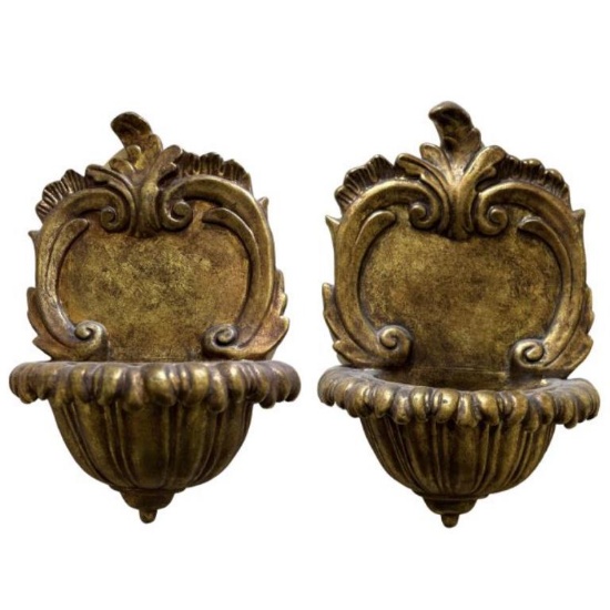 (2) Gold Painted Ceramic Wall Decor - 13” x 19”