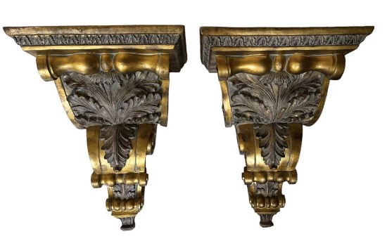 Pair of Gold Painted Wall Brackets