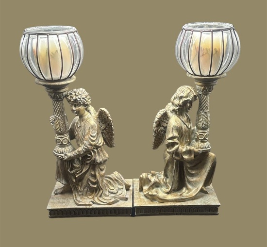 (2) Resin Angel Candleholders - 9 1/2” x 7”, 21” H