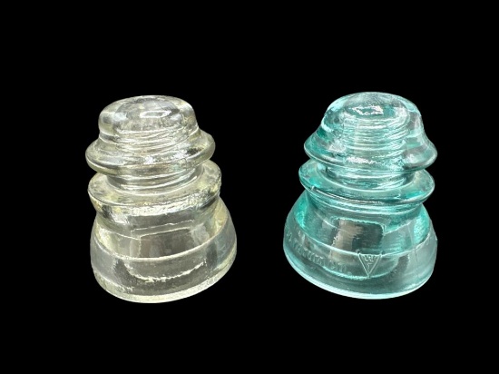 (2) Vintage Glass Telephone Pole