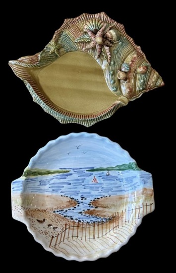 (2) Decorative Beach Themed Serving Platters: