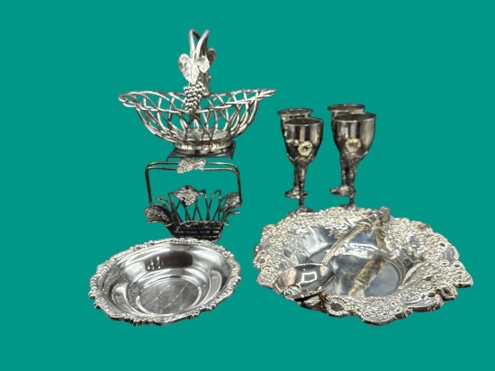 (7) Pieces of Silver Plate Grape Design Serving