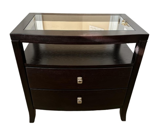 2-Drawer Night Stand with Glass Insert Top -