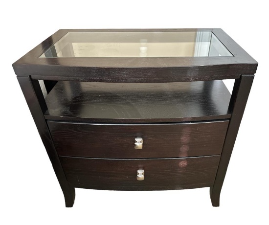 2-Drawer Night Stand with Glass Insert Top -