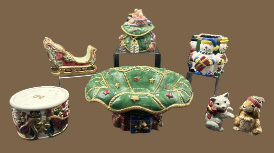 Assorted Fitz and Floyd Christmas Items:  Footed