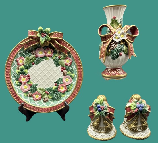 Fitz and Floyd Christmas Items:  9 1/4” Plate, 7