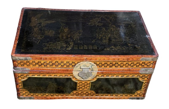 Wooden Maitland Smith Chinoiserie Trunk with