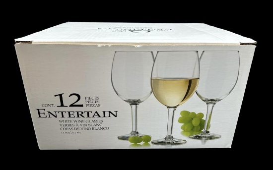 (12) Entertain White Wine Glasses in Original Box