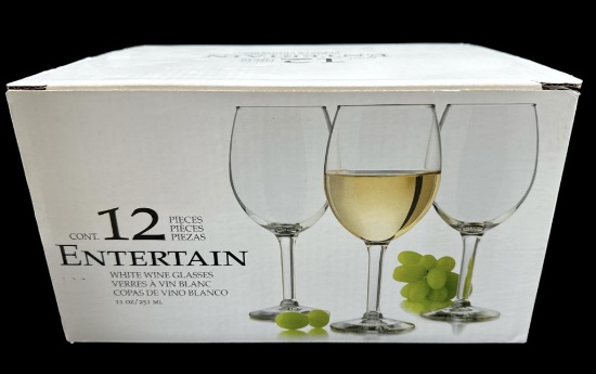 (12) Entertain White Wine Glasses in Original Box