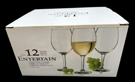 (12) Entertain White Wine Glasses in Original Box