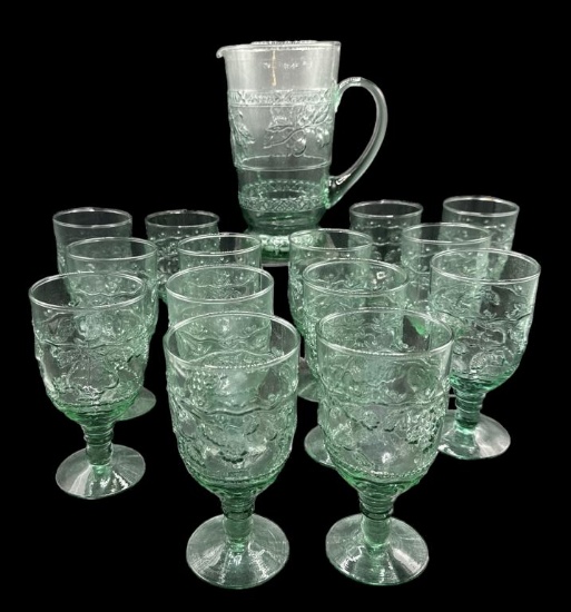 Libbey “Orchard Fruit” Sage Green Glassware: 9”