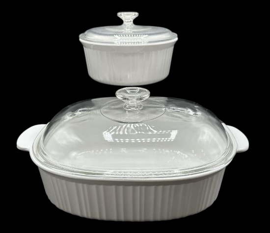 (2) Corning Ware “French White” Covered