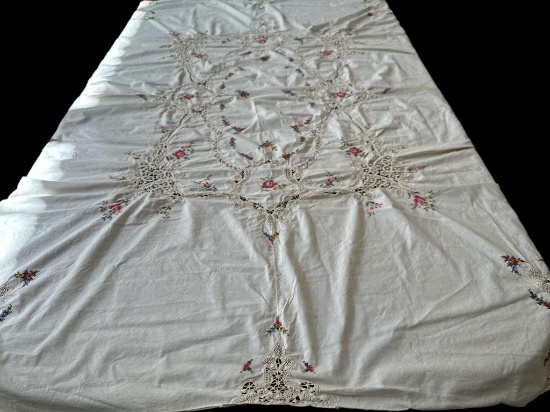 Table Cloth with Needle Work - 78” x 60”