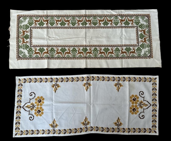 (2) Cross Stitch Dresser Scarves:  42" X 17 1/4"