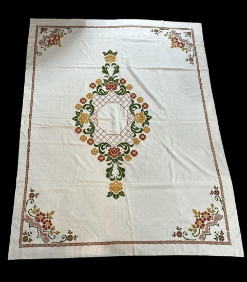 Tablecloth with Cross Stitch--59" x 79"--(2) Sides