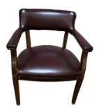 Leather & Wood Arm Chair with Brass Tacks