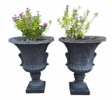 (2) Resin Footed Planters with Plants--20 1/2