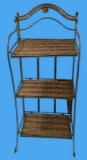 Bakers Rack—Metal and Wicker—16” x 13”, 38 1/2” H