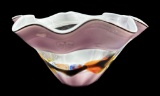 Viz Art Glass Hand Blown Center Piece Ruffled Edge