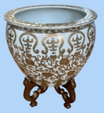 Fish Bowl on Wooden Stand--14 7/8 Diameter,
