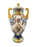 2-Handled Ceramic Urn with Lid - 15” H