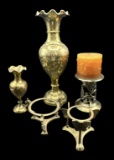 Assorted Brass Items: 16” H Vase, 8” H Vase,