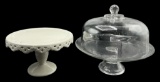 Footed Ceramic Cake Stand and Round Glass