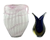 (2) Decorative Art Glass Vases: 9” x 11 1/2” H