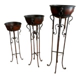 (3) Tuscan Style Planters with Plant Stands - 38