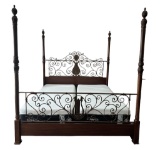 King Size Wood & Metal 4-Poster Bed