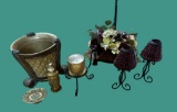 Assorted Bathroom Decor: Trash Can, Soap
