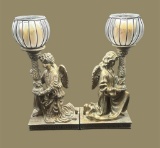 (2) Resin Angel Candleholders - 9 1/2” x 7”, 21” H