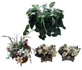 (3) Resin Pots With Artificial Greenery/