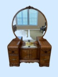 Art Deco Waterfall Vanity with Mirror, (2) Center
