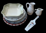 Assorted Serving Pieces: Cake Plate with Server,