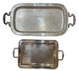 (2) Silver Plate Footed 2-Handle Rectangular