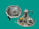 Assorted Silver Plate Items:  Teapot, Creamer,