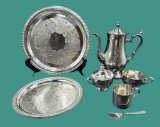 Assorted Silver Plate Items:  Teapot, Creamer,