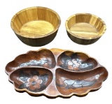 (3) Wooden Serving Pieces:  (2) Round Bowls--