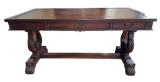Lyre Base 3- Drawer Desk with Leather Inset Top--
